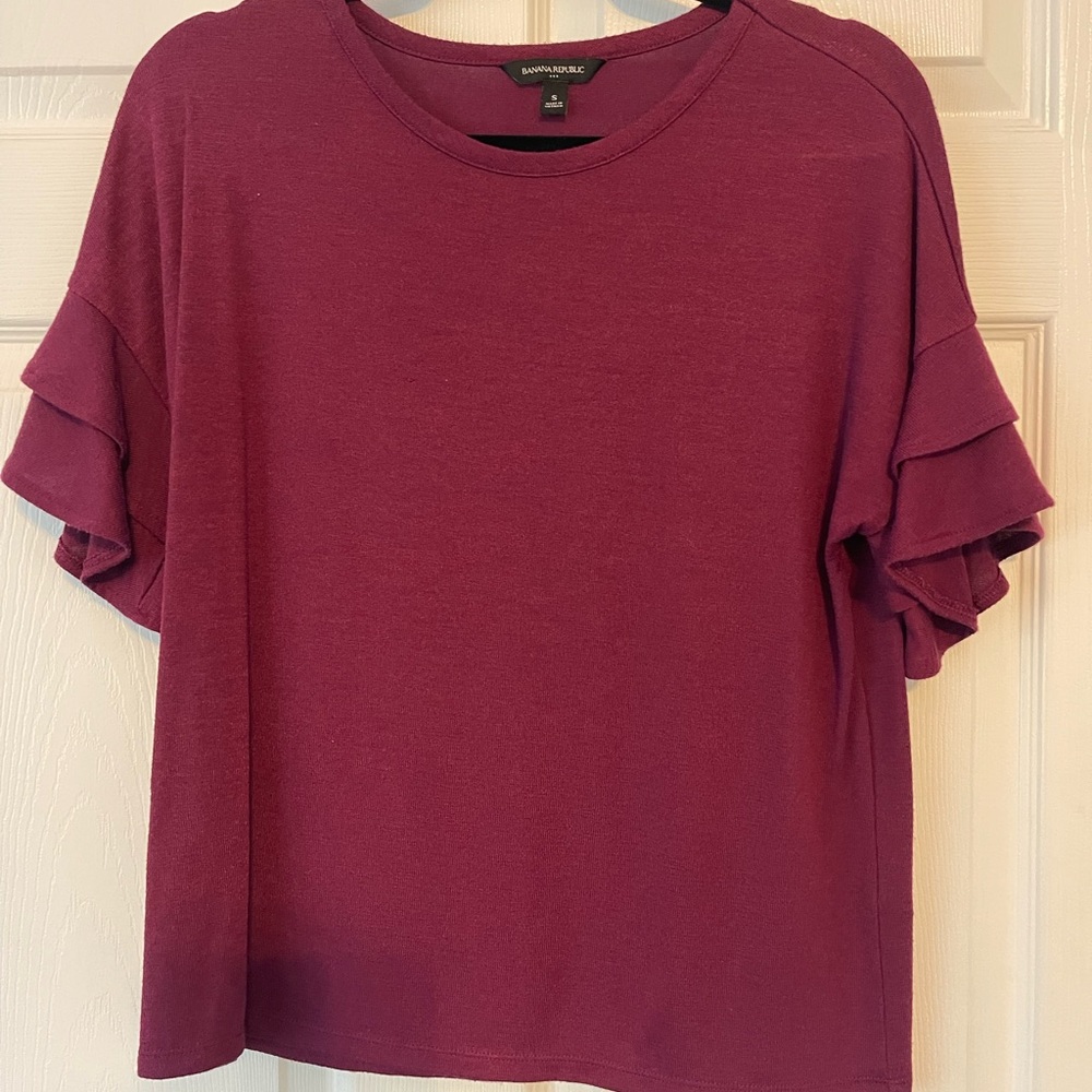 Banana Republic Plum Ruffle Sleeve Tee